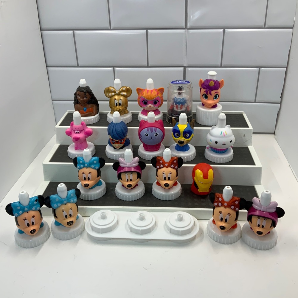 Good2Grow Juice Toppers Lot of 18 Disney Minnie Moana Marvel Iron Man Captain Am